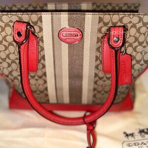 Coach Legacy Signature Stripe Candice Carryall Bag in Orange/Cream